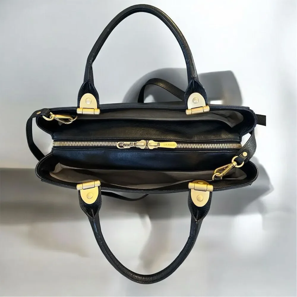 L.K. Bennett London Tt Julia Black Leather Satchel Gold Hardware Crossbody Bag